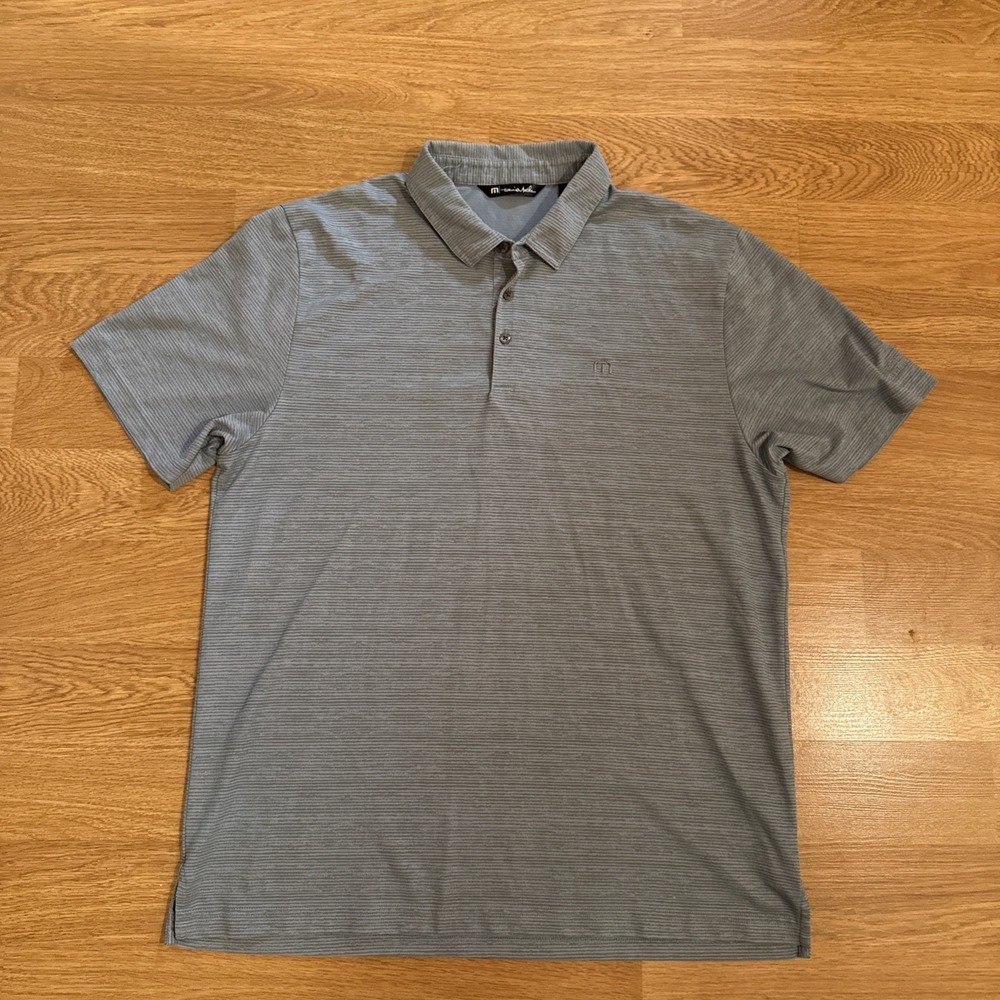 Travis Mathew Golf Polo Men's XL Blue/Gray Striped Polo Pima Cotton Blend *READ*